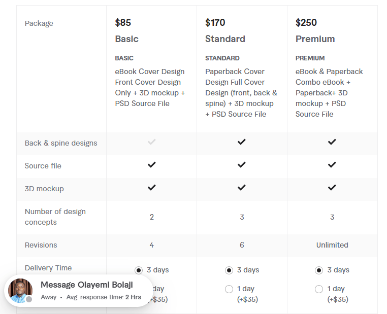 create book cover design pricing