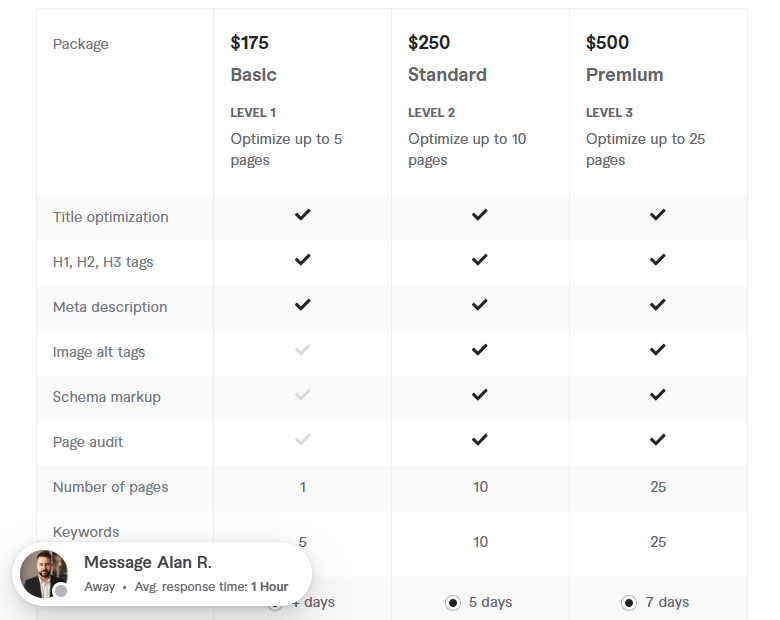 SEO for your squarespace website pricing