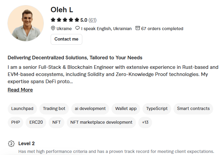 Oleh L – Blockchain Developer for Smart Contracts, DApps, Presale & Launchpad