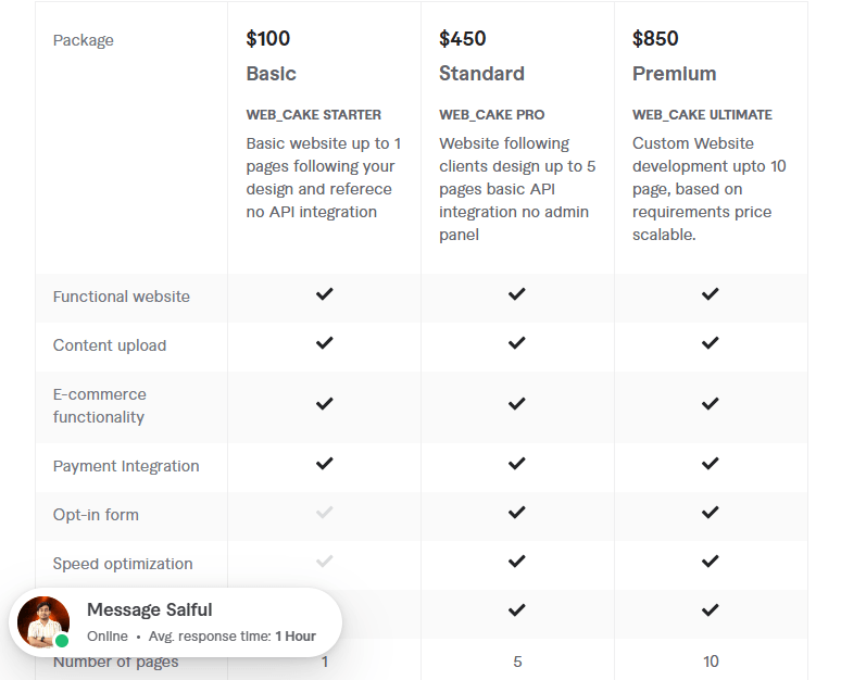 develop custom website pricing