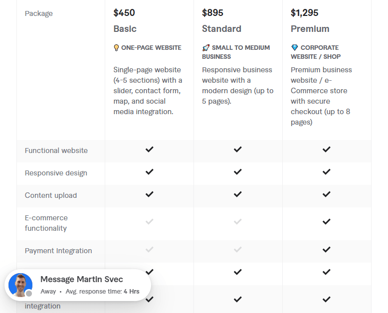 responsive modern wordpress website pricing