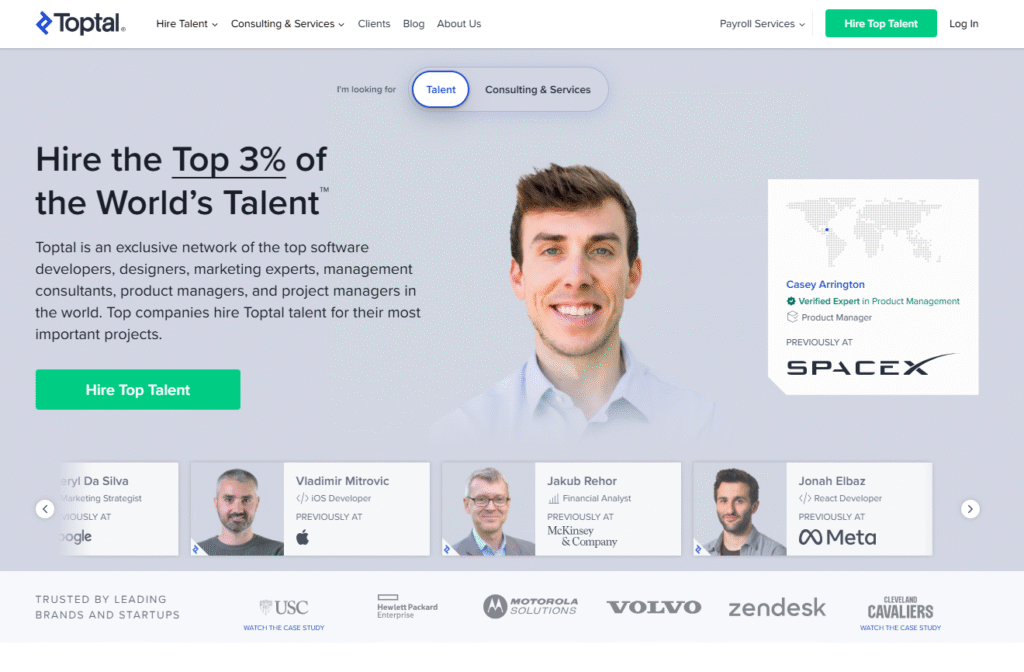 Toptal is a premium freelance marketplace that connects businesses with the top 3% of talent worldwide.