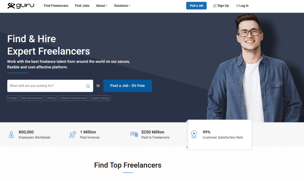 Guru is a freelance marketplace that connects businesses with experienced professionals across a wide range of industries.