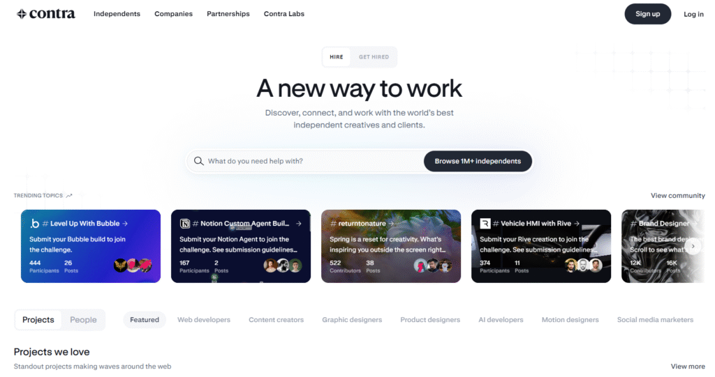 Contra is a modern, commission-free freelance network designed for independent professionals and creatives.
