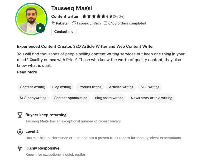 Tauseeq Magsi is a highly experienced freelance writer specializing in crafting catchy and engaging SEO-friendly articles and blog posts. 