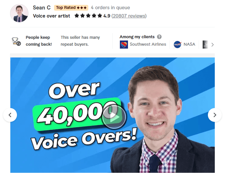 Sean C. – Best for High-Volume & Trusted Brand Voice Overs