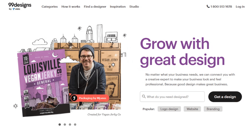 99designs is a popular freelance platform tailored for creative professionals, especially beginners in graphic design.