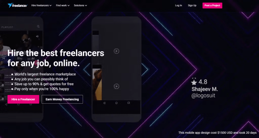 Freelancer.com is among the biggest freelance marketplaces worldwide.