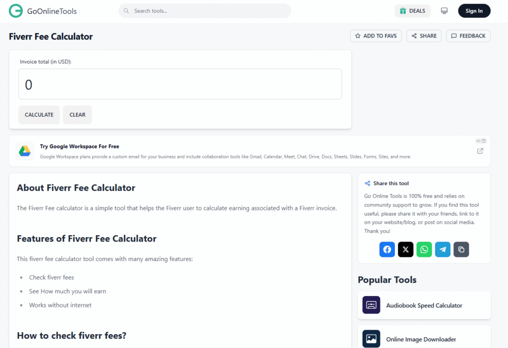GoOnlineTools Fiverr Fee Calculator (Best Simple & Offline-Friendly Tool)