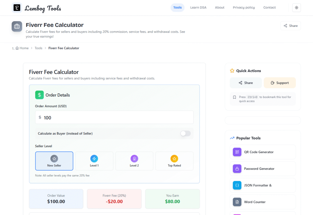 Lembog Fiverr Fee Calculator (Most Comprehensive with Withdrawal Details)