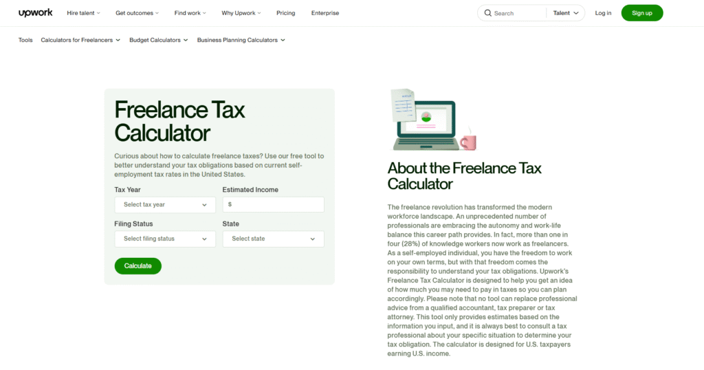 2. Upwork Freelance Tax Calculator (Best Free Dedicated Estimator)