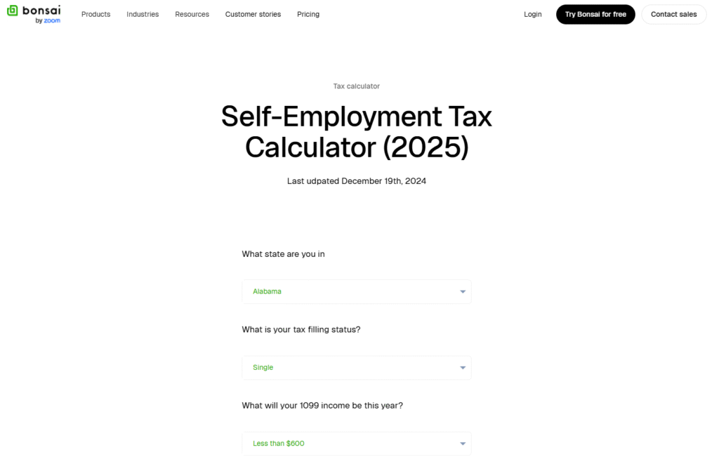 4. Bonsai Self-Employment Tax Calculator (Best for Integrated Freelance Business Management)