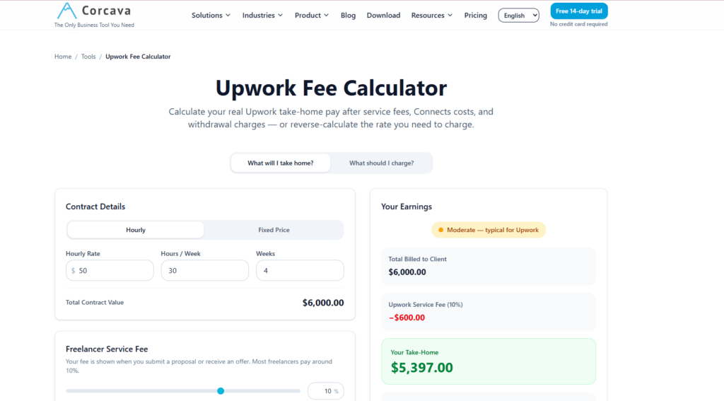 Corcava Upwork Fee Calculator 2026 (Best for Real Take-Home Pay & Hidden Costs)