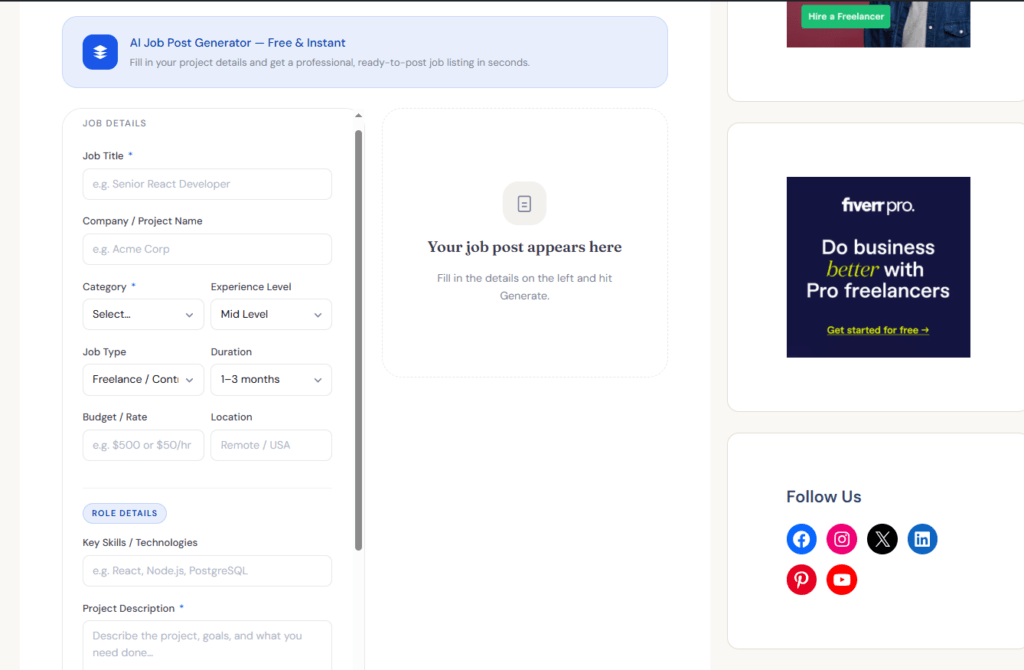 HireBestFreelance AI Job Post Generator (Best Overall for Freelance & Remote Hiring)